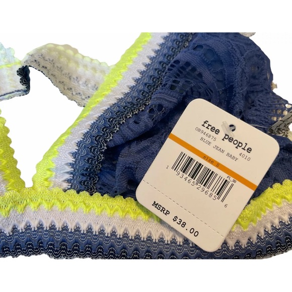 Free People Colorblock Lace Mika Bralette Bra Blue Jean Baby Combo Size S - Picture 4 of 6